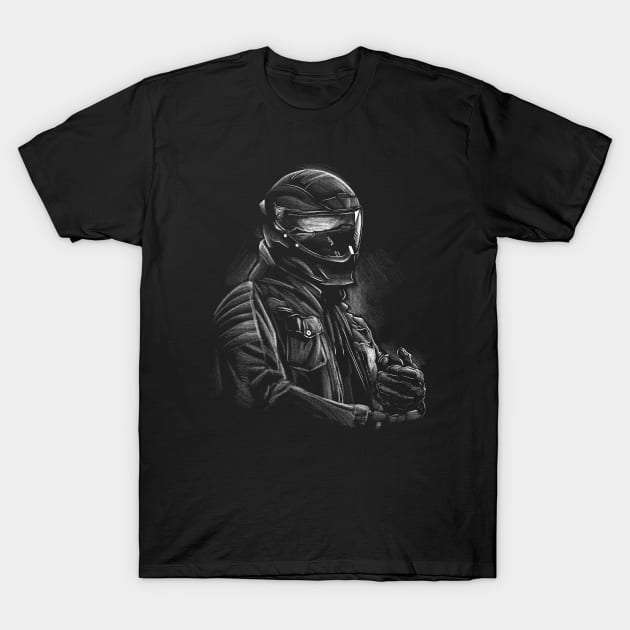 Helmeted Rider: A Glimpse into the Biker's World T-Shirt by elaissiiliass